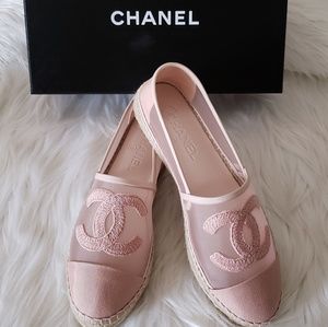 chanel pink mesh espadrilles